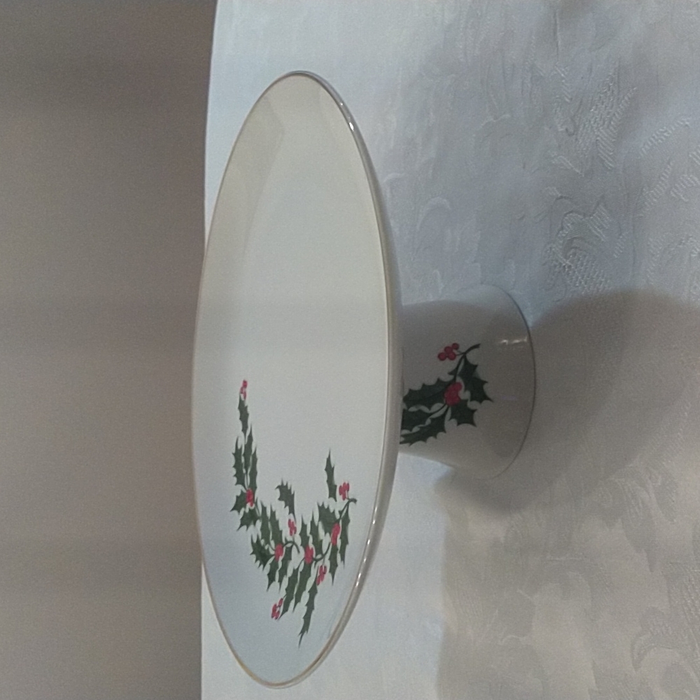 Vintage Porcelain Tedbit 8 1/2" Serving Stand Holiday Christmas Holly & …